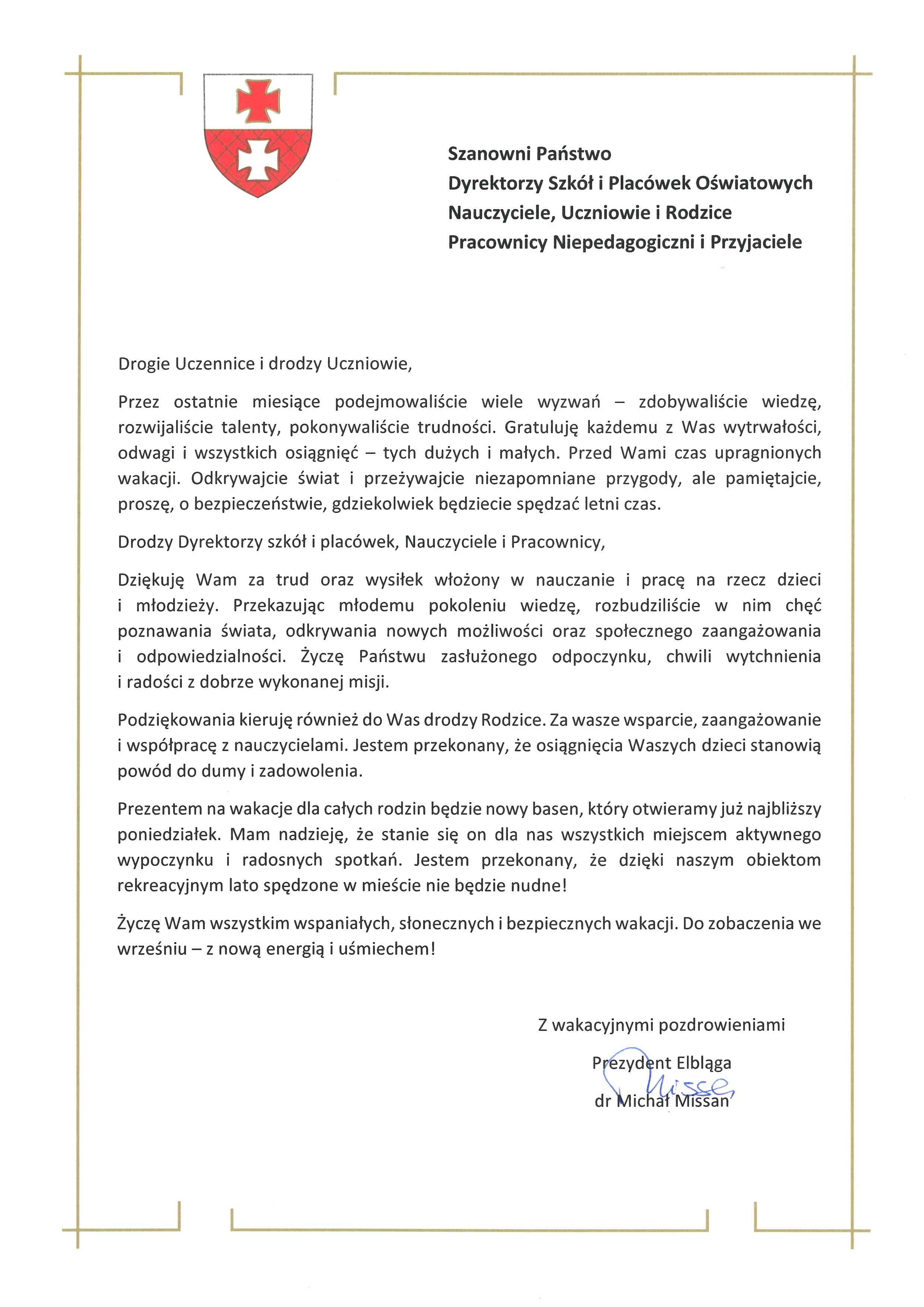 Zyczenia z okazji zakończenia roku szkolnego2024 2025